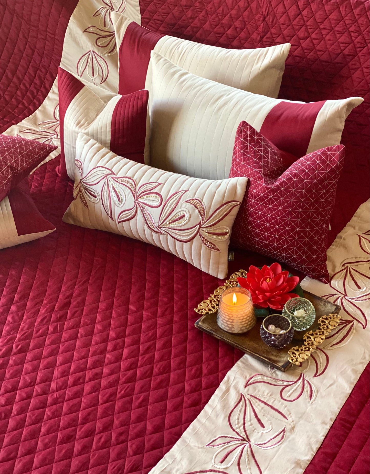 THE MAROON AND BEIGE CRYSTAL BEDDING SET