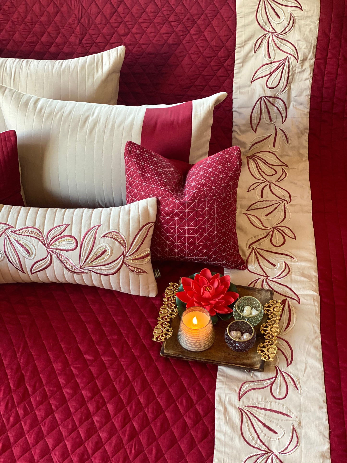 THE MAROON AND BEIGE CRYSTAL BEDDING SET