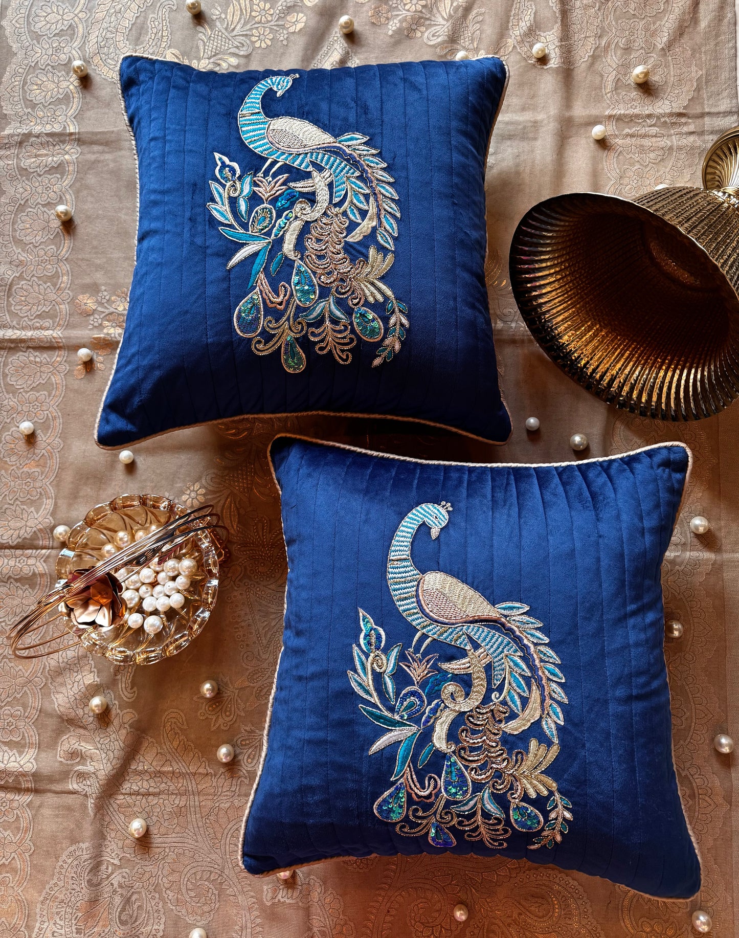 THE BLUE PEACOCK CUSHION COVER