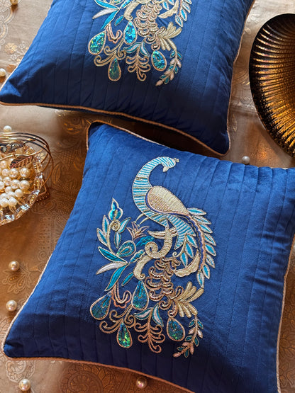 THE BLUE PEACOCK CUSHION COVER