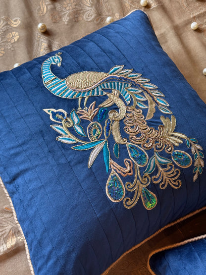 THE BLUE PEACOCK CUSHION COVER