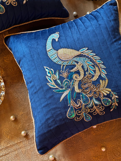 THE BLUE PEACOCK CUSHION COVER