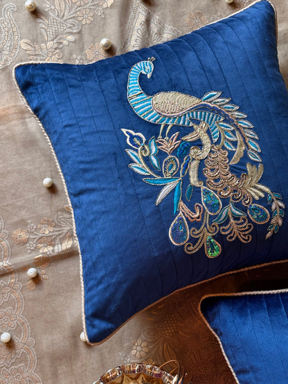 THE BLUE PEACOCK CUSHION COVER