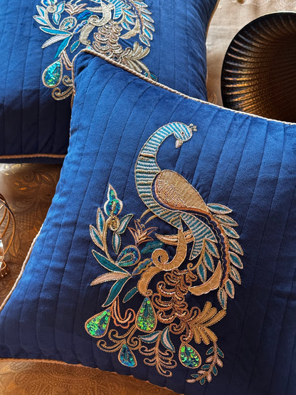 THE BLUE PEACOCK CUSHION COVER