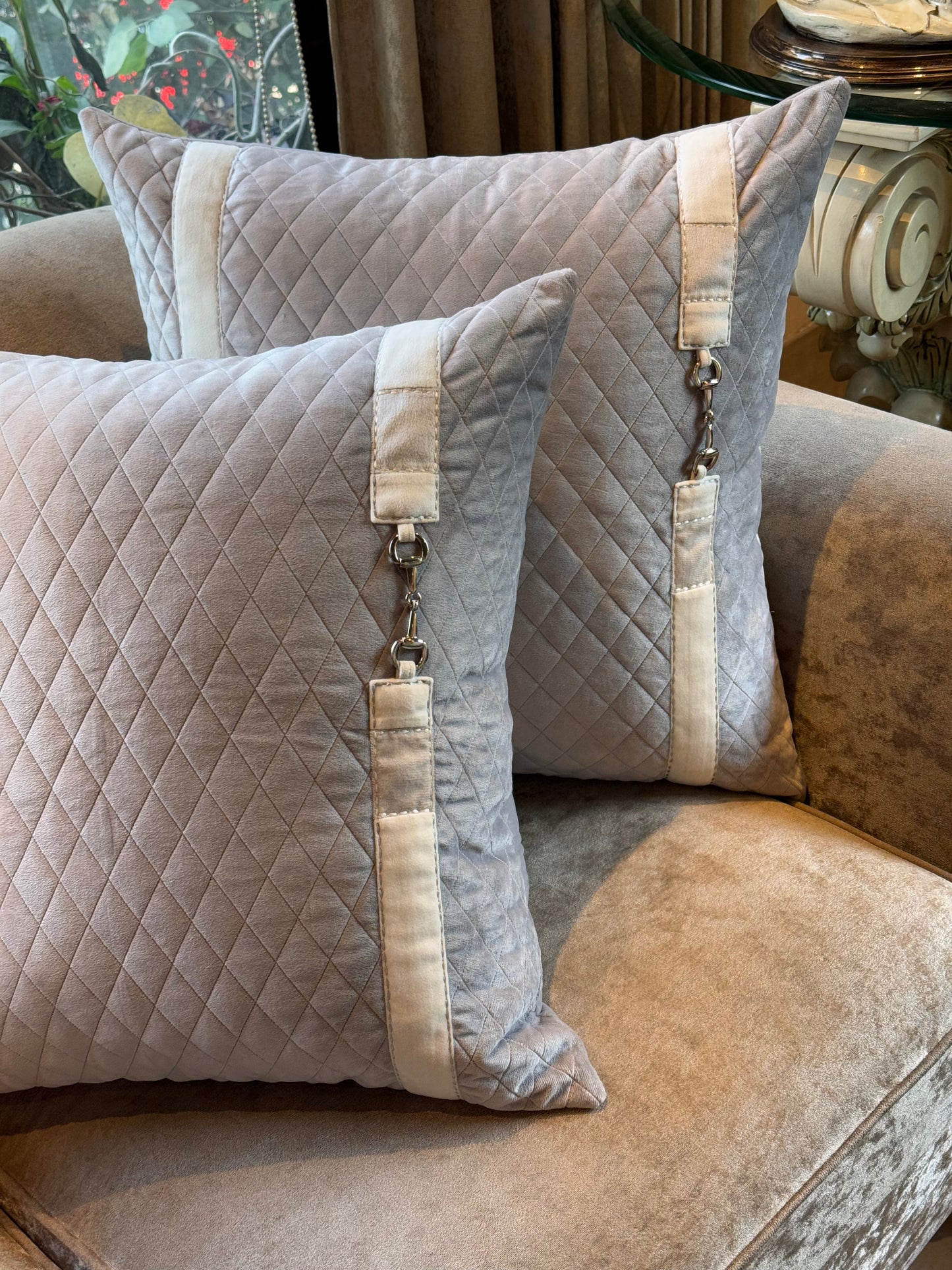 THE GREY DIAMOND BUCKLE CUSHION COVER