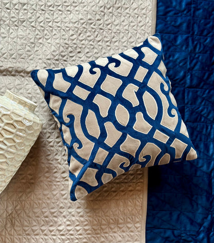 THE ROYAL BLUE PATCHWORK CUSHION COVER