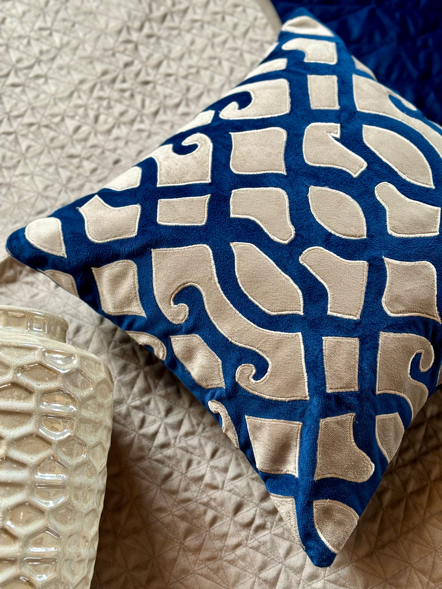 THE ROYAL BLUE PATCHWORK CUSHION COVER