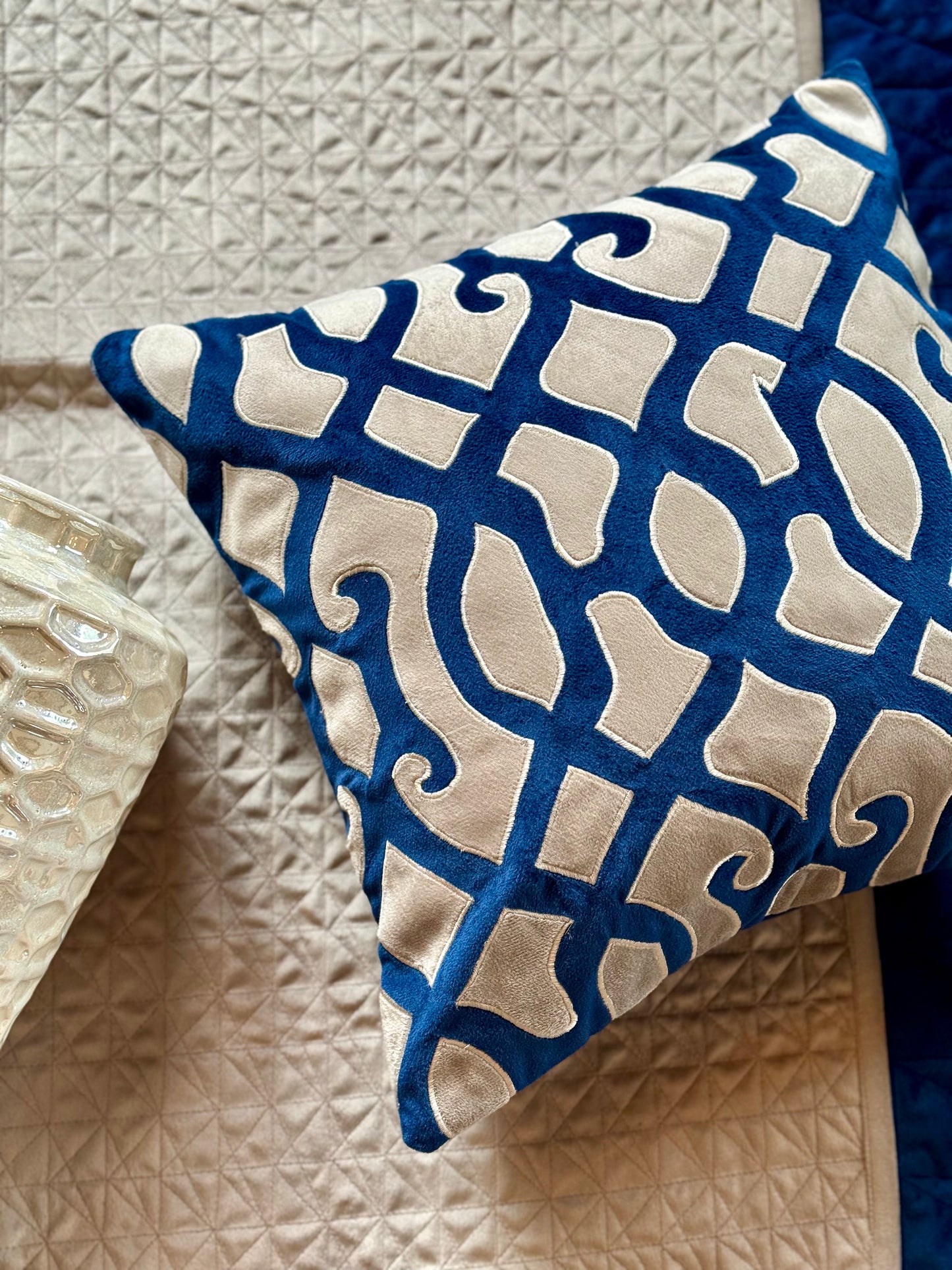 THE ROYAL BLUE PATCHWORK CUSHION COVER