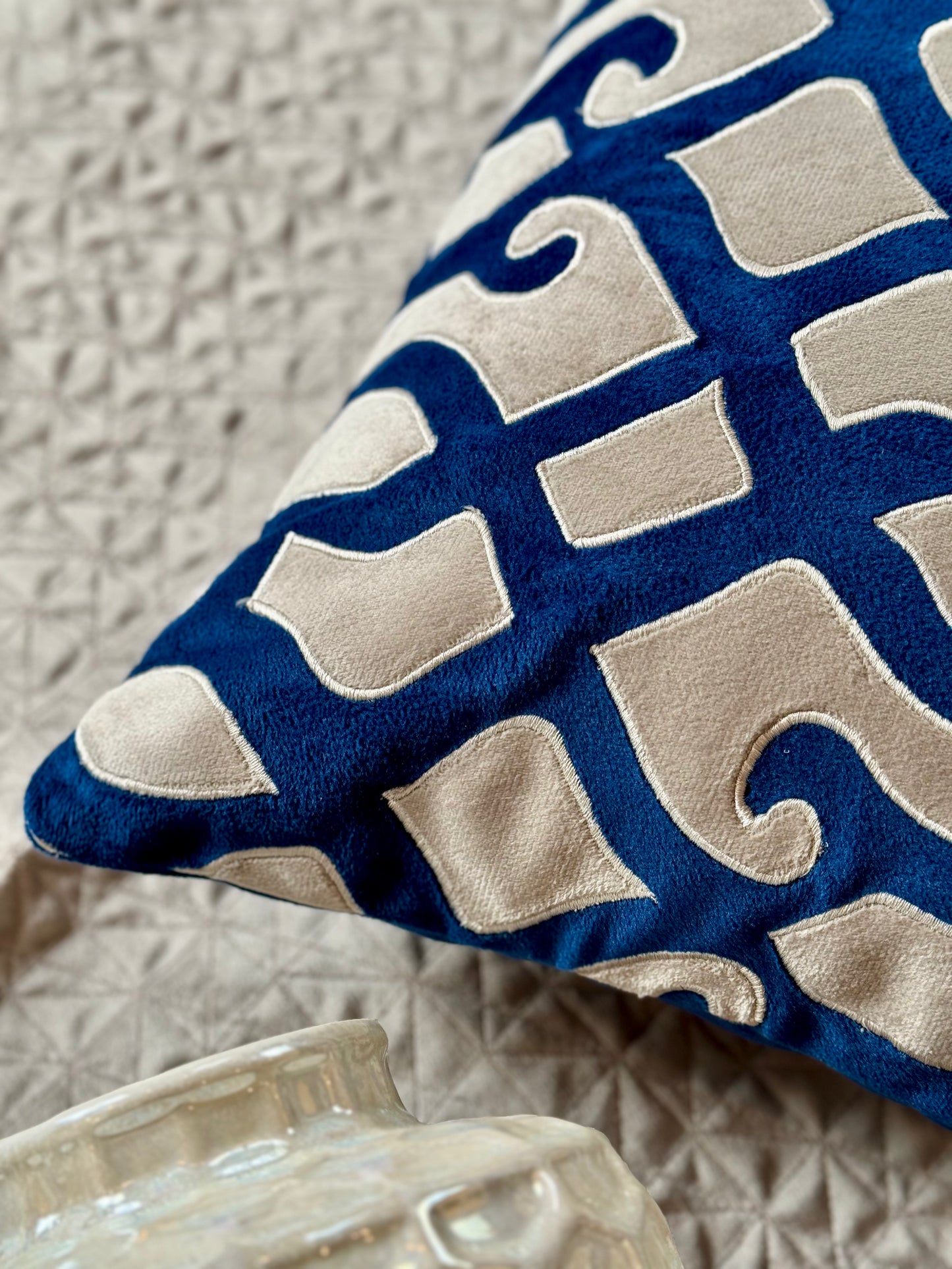 THE ROYAL BLUE PATCHWORK CUSHION COVER