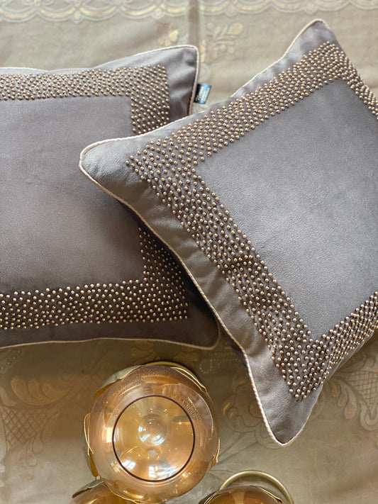 THE BROWN BEADED CUSHION COVER