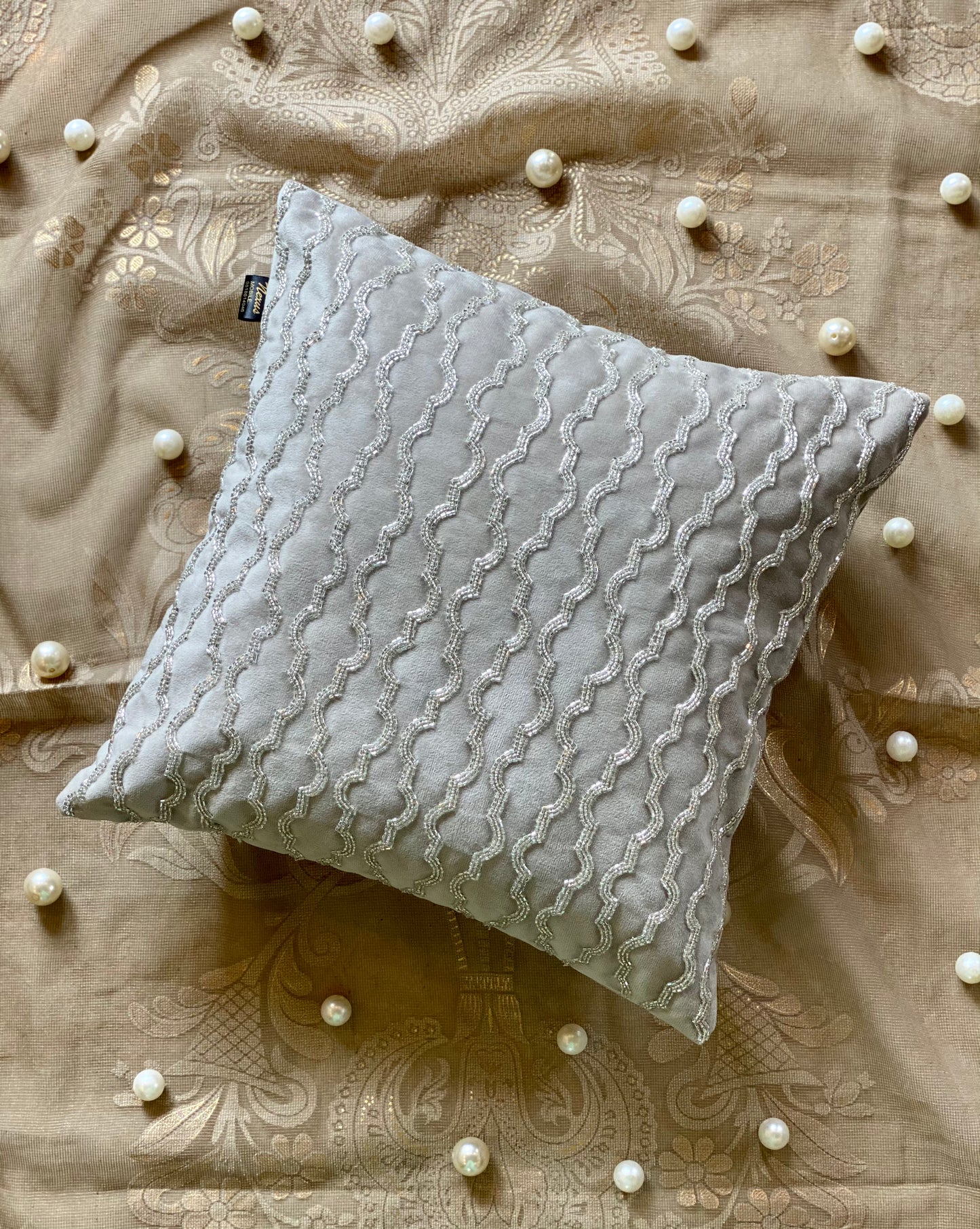 THE LIGHT GREY GLASS BEAD ACCENT CUSHION COVER