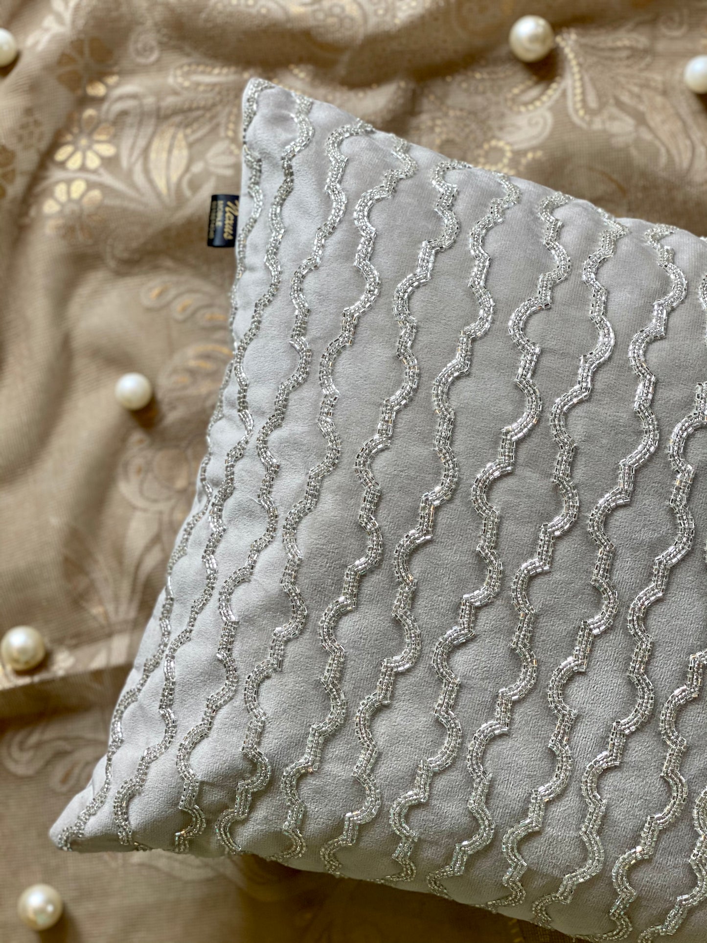 THE LIGHT GREY GLASS BEAD ACCENT CUSHION COVER