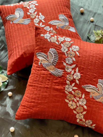 THE ORANGE HUMMING BIRD CUSHION COVER