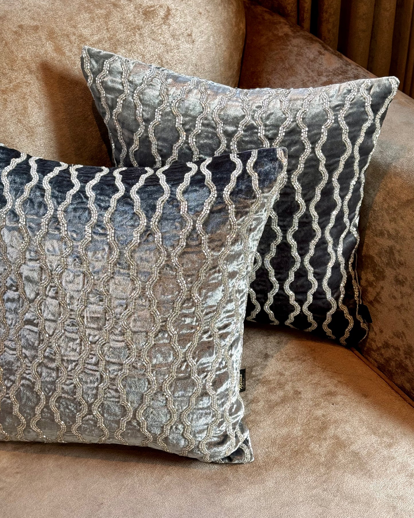 THE GREY VELVET BEAD CUSHION