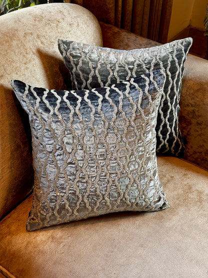 THE GREY VELVET BEAD CUSHION