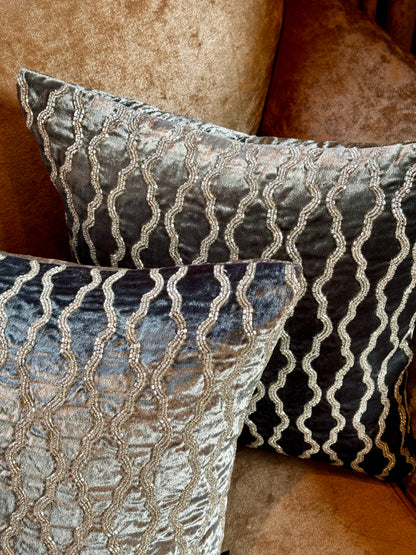 THE GREY VELVET BEAD CUSHION