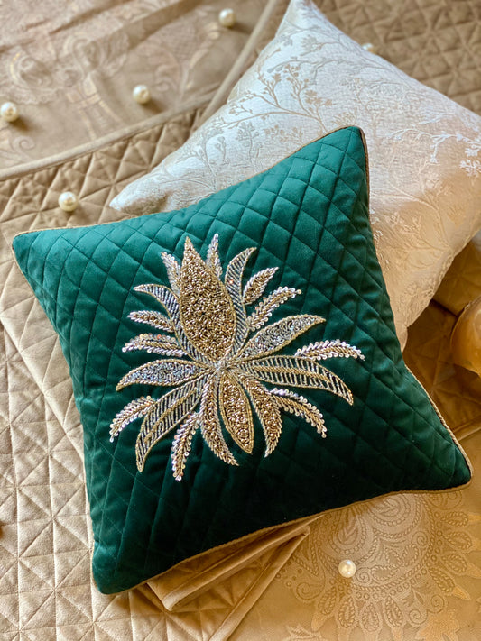 Emerald Lotus Cushion Cover