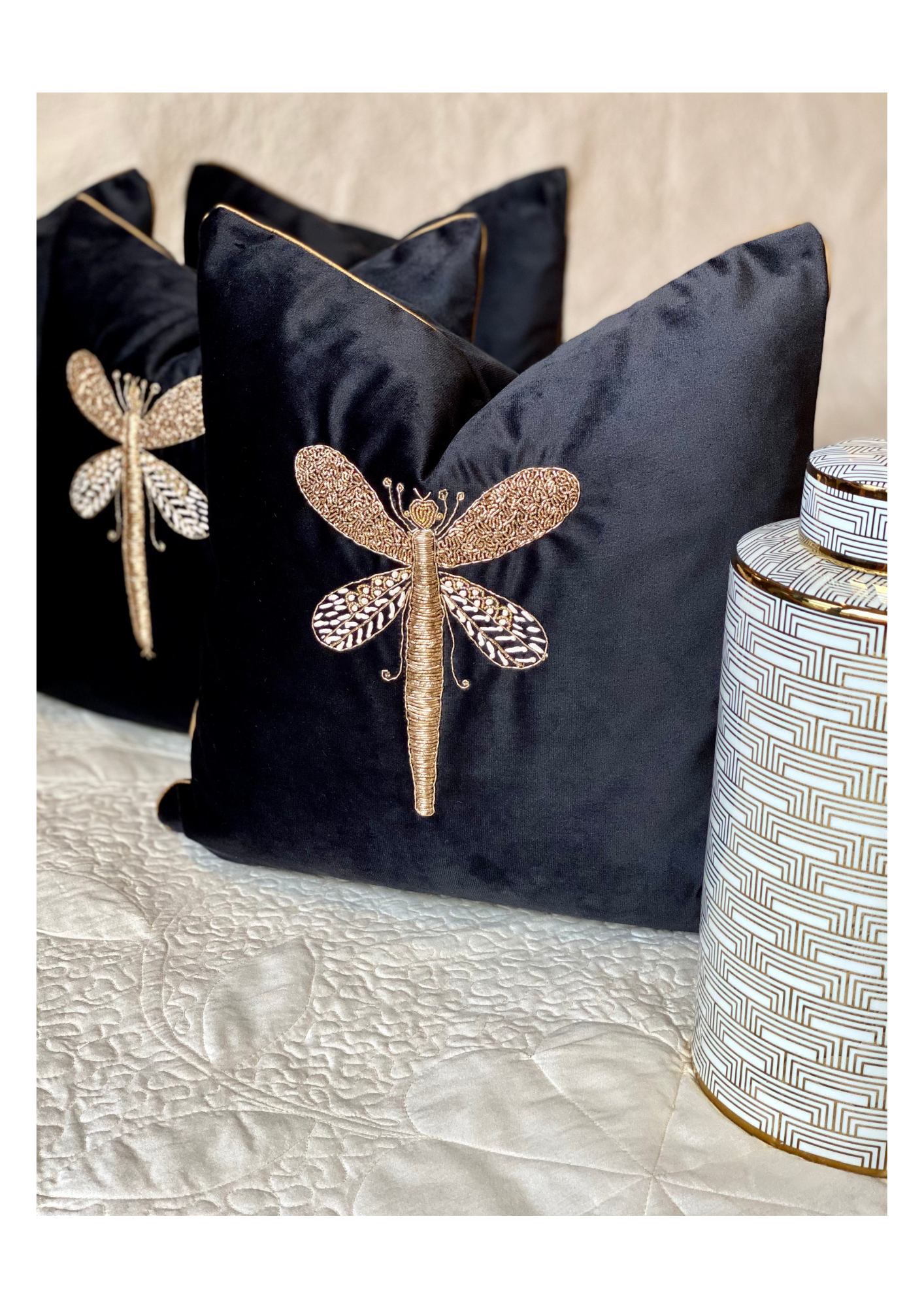 THE BLACK DRAGONFLY CUSHION COVER