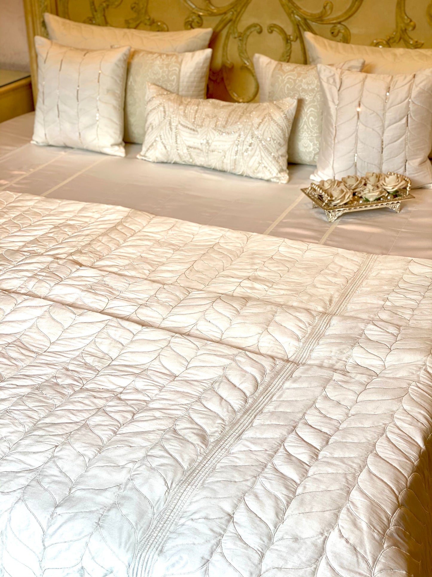 Moonstone Quilt & Satin sheet bedding Set