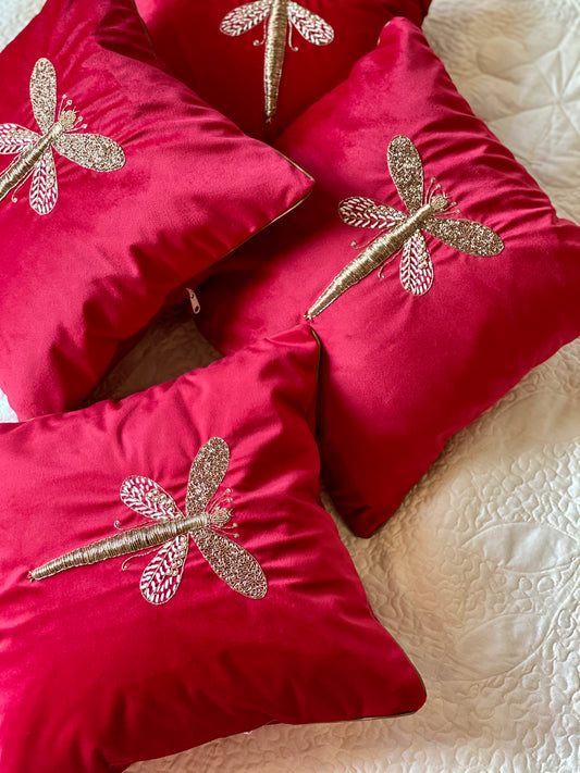 The Red Dragonfly Cushion Cover