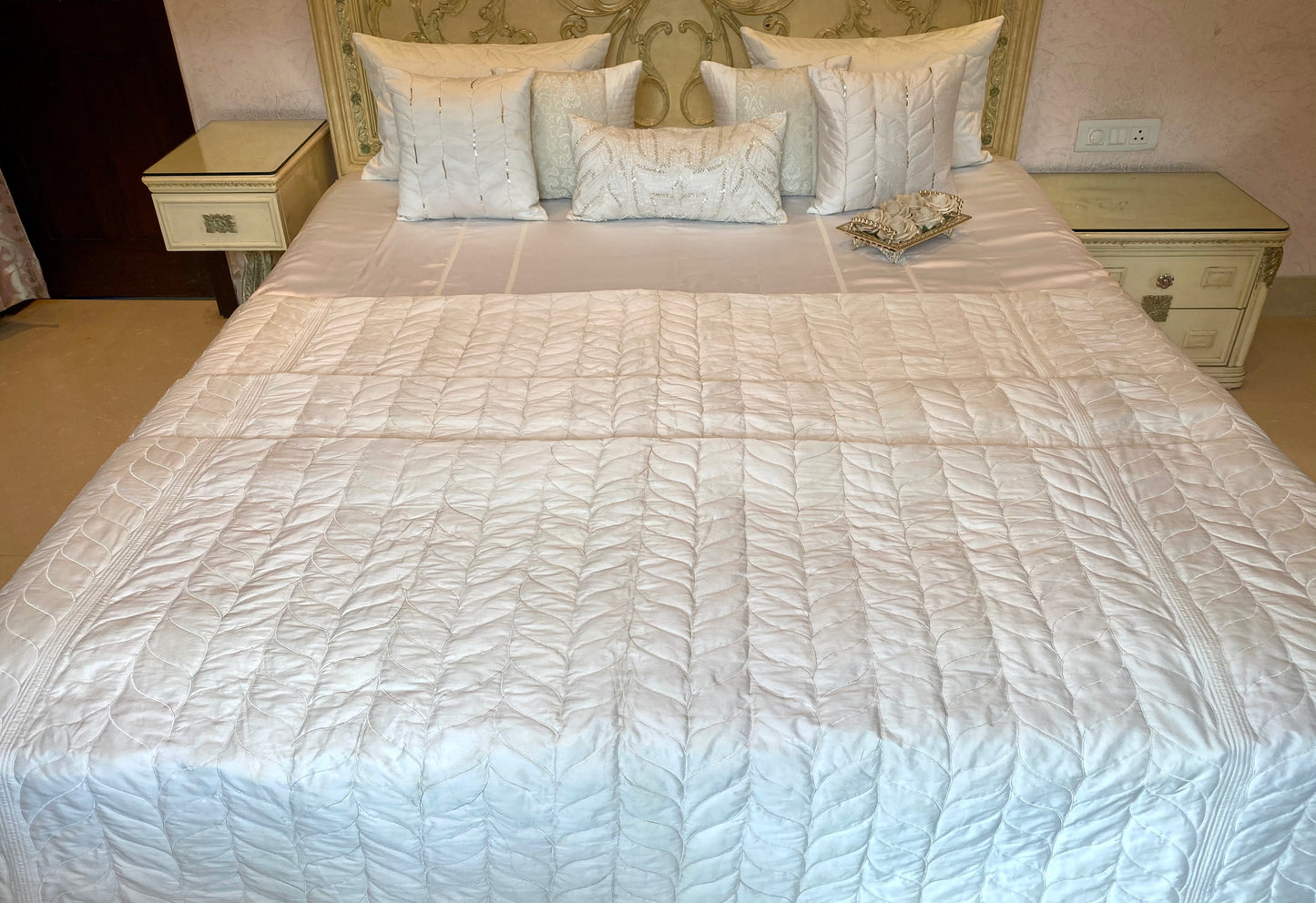 Moonstone Quilt & Satin sheet bedding Set