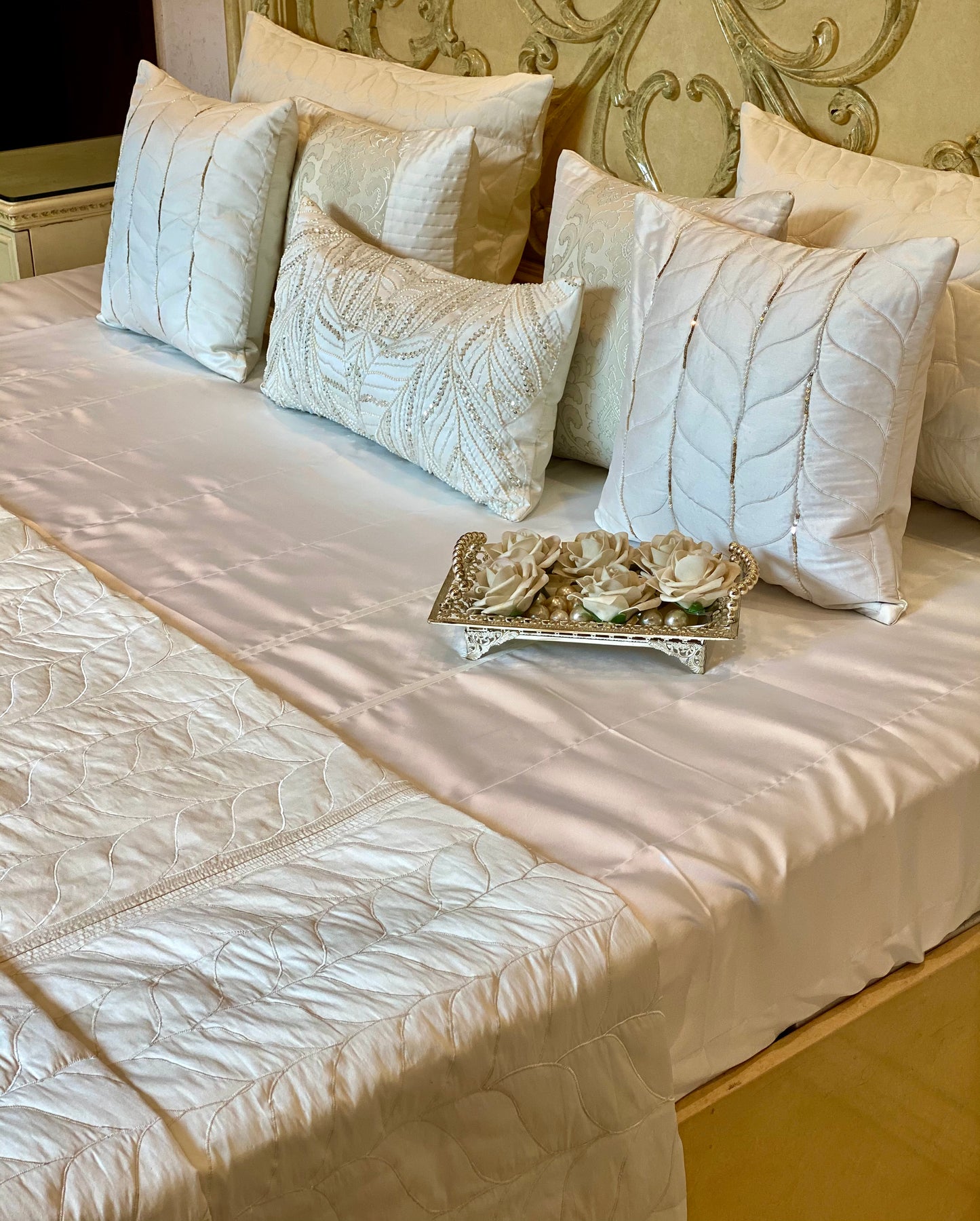 Moonstone Quilt & Satin sheet bedding Set