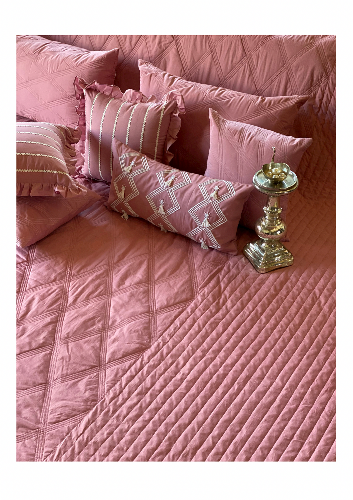 Pink PARIS Pure Cotton Quilted Bedding Set (Set of 8)