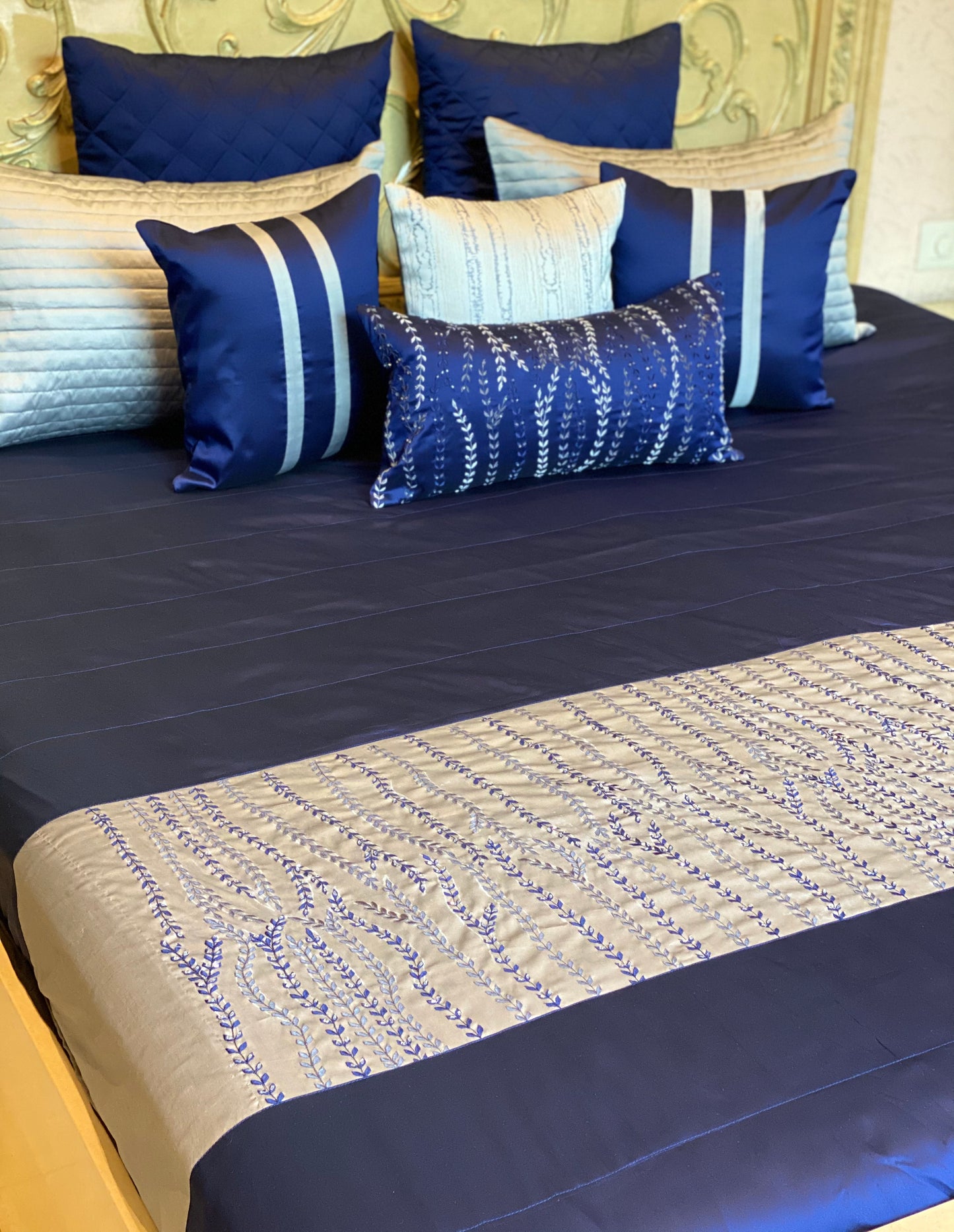 Royal Blue Embroidered Bedding Set