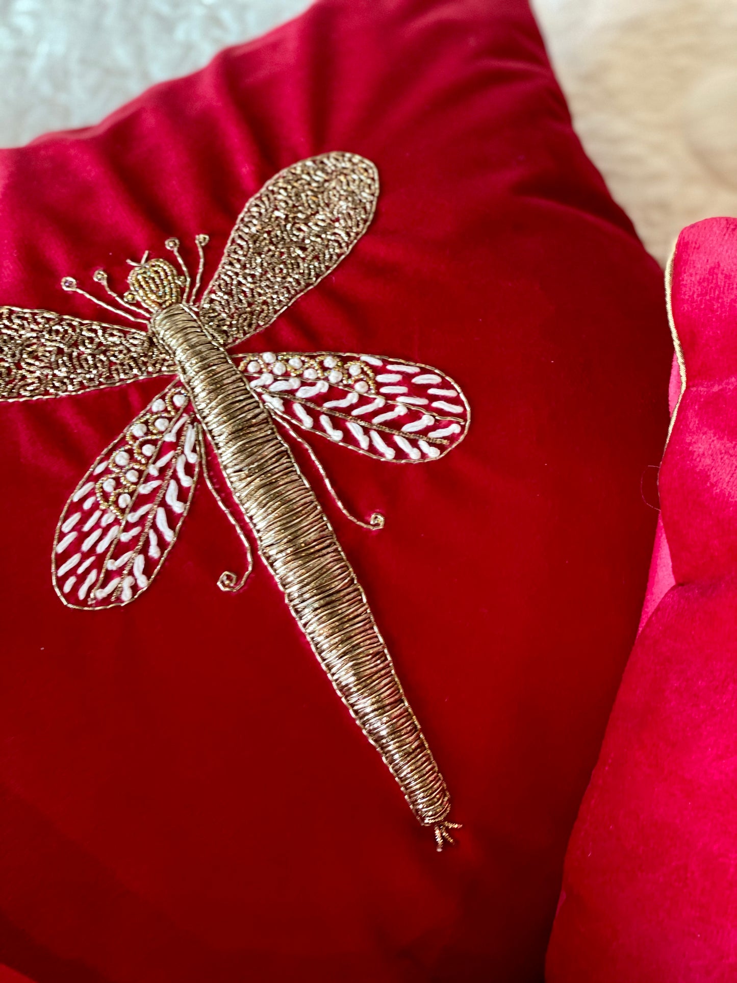 The Red Dragonfly Cushion Cover