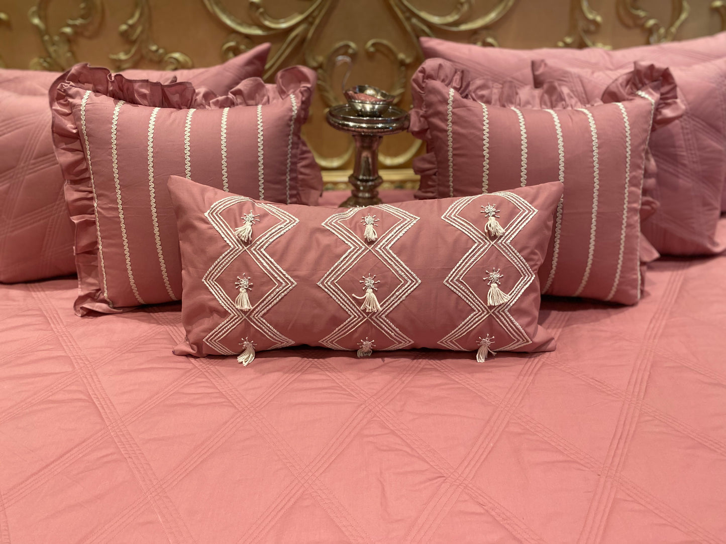 Pink PARIS Pure Cotton Quilted Bedding Set (Set of 8)