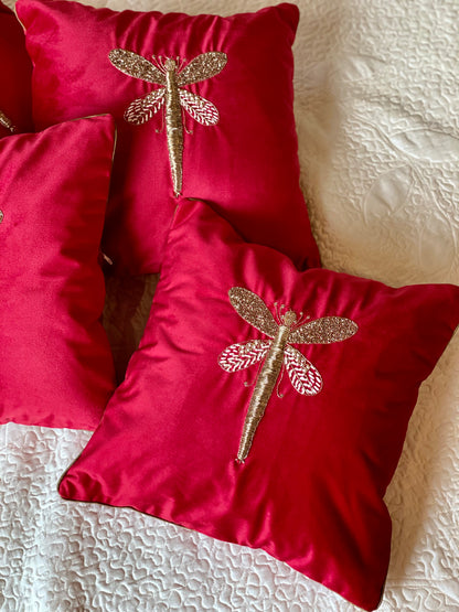 The Red Dragonfly Cushion Cover