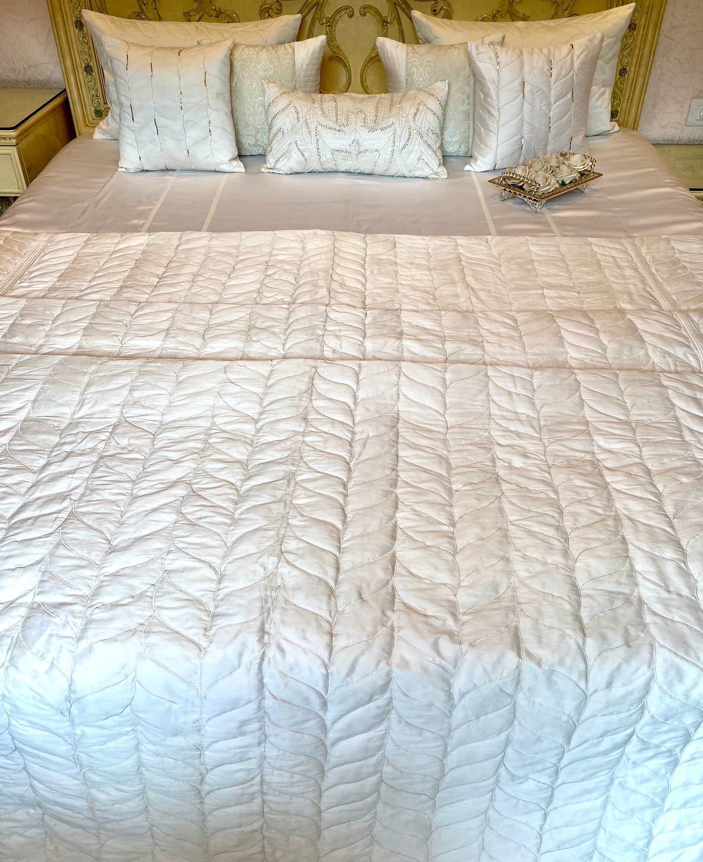 Moonstone Quilt & Satin sheet bedding Set