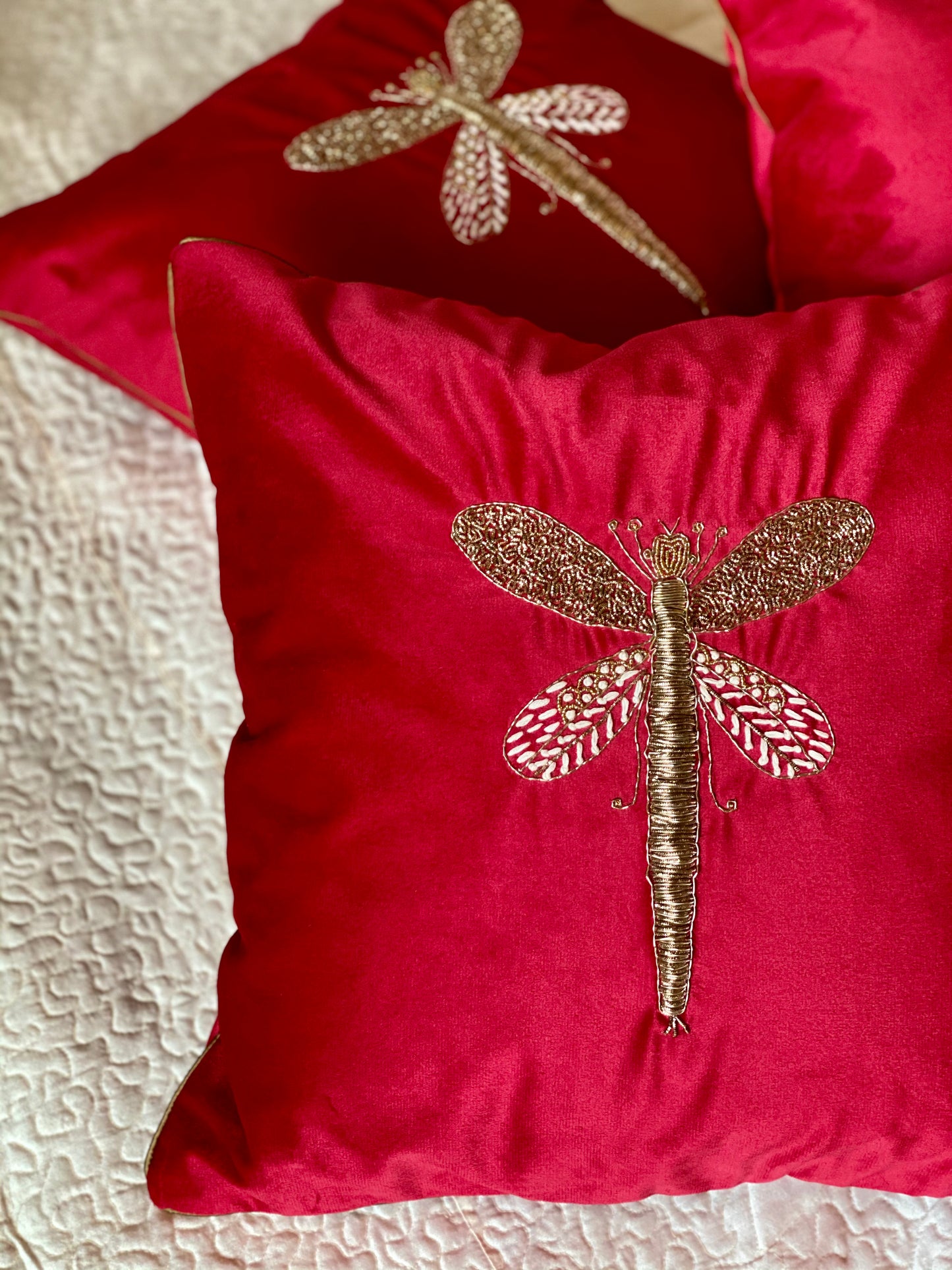 The Red Dragonfly Cushion Cover