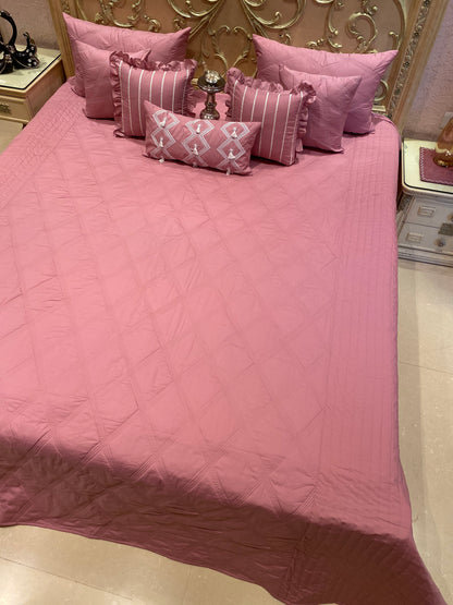 Pink PARIS Pure Cotton Quilted Bedding Set (Set of 8)