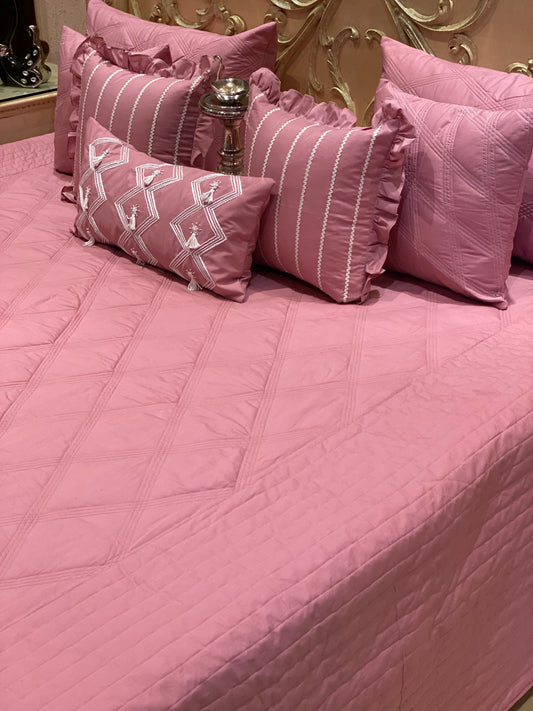 Pink PARIS Pure Cotton Quilted Bedding Set (Set of 8)