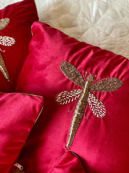 The Red Dragonfly Cushion Cover