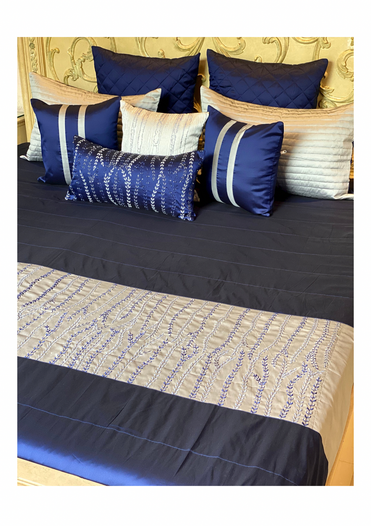 Royal Blue Embroidered Bedding Set