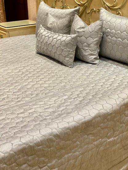 Grey HoneyComb Quilted Bedding Set