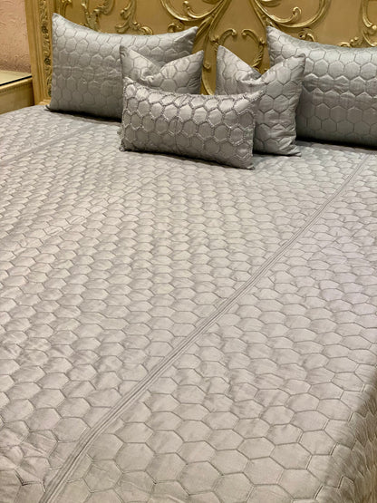 Grey HoneyComb Quilted Bedding Set